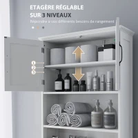 kleankin Meuble WC dessus de toilette armoire de rangement de salle de bain avec niches placard à double porte étagère réglable(m-6)