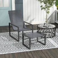 Outsunny Ensemble fauteuil relax de jardin avec repose-pieds, chaise longue, structure métal et tissu mesh aéré - gris(m-2)