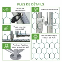 PawHut Enclos poulailler chenil volière extérieur 12,5 m² pour 12 à 15 poules 6,6 x 1,9 x 1,95 m acier galvanisé(m-7)