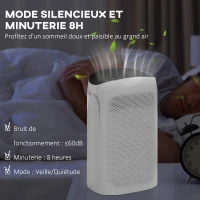 HOMCOM Purificateur d'air + Filtre pour purificateur d'air Ioniseur CADR 210m³/h minuterie filtre à charbon actif filtre HEPA(m-7)