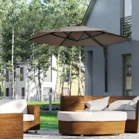 Outsunny 2.5m Wall Mounted Parasol, Hand to Push Outdoor Patio Umbrella with 180 Degree Rotatable Canopy for Porch, Deck, Garden, 250 cm, Khaki(m-2)