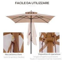 Outsunny Ombrellone da Giardino 3x3 m con Doppio Tetto in Poliestere, Palo e Stecche in Metallo, Beige e Nero(m-4)