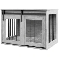 PawHut 80cm Dog Crate Furniture with Removable Cushion for Large Dogs- Grey(m-11)