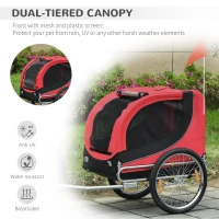 PawHut Steel Dog Bike Trailer Pet Cart Carrier for Bicycle Kit Water Resistant with Hitch Coupler Travel Black and Red(m-7)