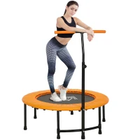 HOMCOM 40" Fitness Trampoline with Adjustable Handle, Rebounder Trampoline, Mini Jumper for Indoor Exercise Workout, Orange(m-1)