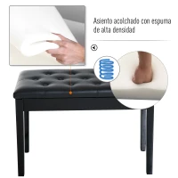 HOMCOM Taburete de Piano Banco de Teclado con Espacio de Almacenamiento Bajo del Asiento de Cuero Sintético 76x36x50 cm Negro(m-5)