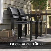 Outsunny 3-delige buiten eetset, Tafel in houtlook met 2 stoelen, weerbestendig, stalen frame, terrasmeubels, Grijs(m-4)