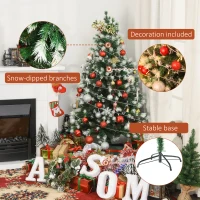 HOMCOM 5ft Snow-Dipped Artificial Christmas Tree w/ Red Berries Metal Base Home Season Decoration Holiday Elegant Traditional(m-7)