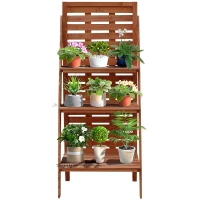 Outsunny Three-Tier Plant Stand, Wood Ladder Shelf for Flower Pot Display, Outdoor Indoor Organiser(m-1)