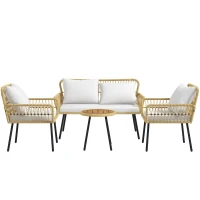 Outsunny Ensemble salon de jardin 4 pièces canapé 2 places 2 fauteuils avec 7 coussins 1 table basse ronde, résine tressée(m-1)