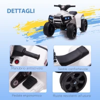 HOMCOM Quad Elettrico per Bambini ATV 6V, Quad per Bambini con Fari e Clacson, Velocità 3km/h, Età 18-36 Mesi, 65x40x43cm, Nero Bianco(m-5)