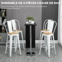 HOMCOM Lot de 4 tabourets de bar industriel avec dossier repose-pied hauteur assise 76 cm métal blanc(m-4)