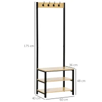 HOMCOM Porte-manteau vestiaire d'entrée dim. 60L x 40l x 175H cm 3 étagères 4 patères double crochet MDF bois clair acier noir(m-3)