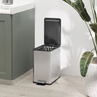 HOMCOM Poubelle de cuisine 10L, en acier inoxydable avec couvercle à fermeture douce, compacte avec seau intérieur amovible(m-8)