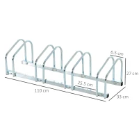HOMCOM Rastrelliera Portabiciclette Parcheggio per 4 Biciclette in Acciaio, 110x33x27 cm, Argento(m-3)