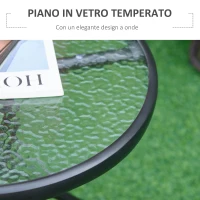 Outsunny Tavolino da Giardino Rotondo con Ripiano in Vetro e Struttura in Metallo, Φ50x55cm, Nero(m-4)