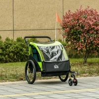 HOMCOM Bike Trailer 2 In1 Child Kids Stroller 2 Seater Carrier with Adjustable Handlebar Hitch Coupler Green(m-10)