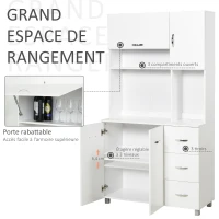 HOMCOM Armoire de cuisine multi-rangements 4 portes 3 tiroirs étagère + grand plateau 100L x 39,5l x 183,5H cm blanc(m-6)