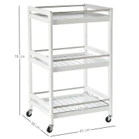 HOMCOM 3-Tier Home Trolley Kitchen Storage Cart w/ Steel Bars 4 Universal Wheels Rolling Unit Organiser Living Room White(m-3)