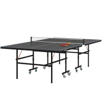 SPORTNOW Table de tennis de table pliable compacte avec 8 roulettes pour intérieur et extérieur 274 x 152,5 x 76 cm gris(m-1)