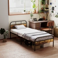HOMCOM Industrial-Style Single Bed Frame - Black/Brown(m-2)