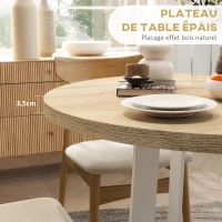 HOMCOM Table à manger ronde pour 4 personnes table de cuisine design moderne avec plateau effet bois et base en acier croisé(m-5)
