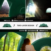 Outsunny 5-6 Man Dome Camping Tent Hiking Shelter UV Protection 3000mm Water Resistant Tunnel Tent - Dark Green(m-4)