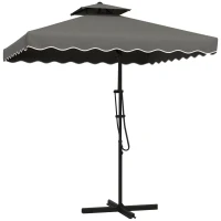 Outsunny 2.5m Square Double Top Garden Parasol Cantilever Umbrella with Ruffles, Dark Grey(m-11)