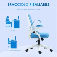 Vinsetto Sedia Ergonomica Girevole ad Altezza Regolabile con Braccioli, 54x54x89-99 cm, Bianca e Azzurra(m-9)