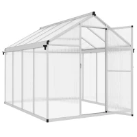 Outsunny 6 x 8ft Polycarbonate Greenhouse with Rain Gutters, Large Walk-In Green House with Door and Window, Garden Plants Grow House with Aluminium Frame(m-11)