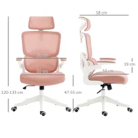 Vinsetto Silla de Malla Giratoria Silla de Escritorio Basculante con Respaldo Alto Reposacabezas Reposabrazos 62x58x133 cm Rosa(m-3)