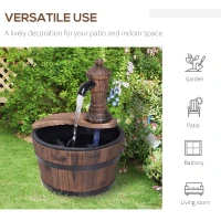 Outsunny Wood Barrel Patio Water Fountain Garden Decorative Ornament Water Feature with Electric Pump (Type A)(m-6)