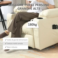 HOMCOM Poltrona Alzapersona Reclinabile fino a 135° con 8 Punti Massaggio, Telecomando e Poggiapiedi, 88x92x106 cm, Crema(m-7)