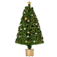 HOMCOM 4FT Prelit Artificial Christmas Tree with Fibre Optics, Baubles Decoration, Golden Pot for Holiday, Home - Green(m-1)
