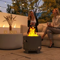 Outsunny Smokeless Steel Fire Pit, with Poker - Grey(m-2)