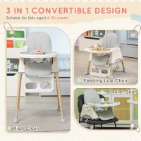 AIYAPLAY 3-in-1 Foldable High Chair for Babies, Toddlers, with Safety Harness, Washable Removable Seat Cushion, Tray, Grey(m-4)