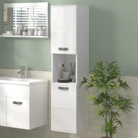 kleankin Mobile Bagno in Legno a Parete con 2 Armadietti, 2 Ripiani e Scaffale Aperto, 30x30x131.5 cm, Bianco(m-2)