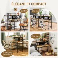 HOMCOM Bureau avec rangement bureau informatique bureau d'ordinateur avec 4 étagères, grand plateau et panneau noir, marron(m-7)