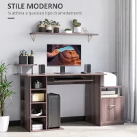HOMCOM Scrivania per Computer Moderna con Cassetti, Ripiani e Tastiera Estraibile, Scrivania da Ufficio per Casa in Legno Marrone 152x60x88cm(m-6)