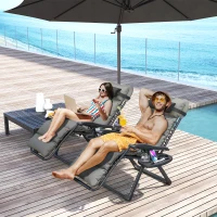 Outsunny Set of Two Reclining Sun Loungers, with Cushion - Grey(m-2)
