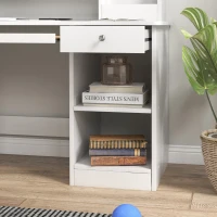 ZONEKIZ Banco Scuola e Sedia per Bambini da 5-8 Anni con Scaffale e Mensola Estraibile in Legno Bianco(m-8)