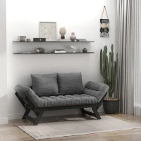 HOMCOM Divano Letto 2 Posti con 3 Posizioni Regolabili Nero e Grigio in Lino e Rovere Elegante(m-2)