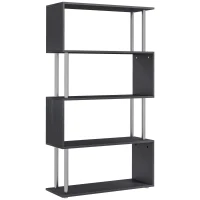 HOMCOM Librería en Forma S Estantería para Libros de 4 Niveles Mueble Estantería para Salón Oficina Estudio 80x30x145 cm Negro(m-1)