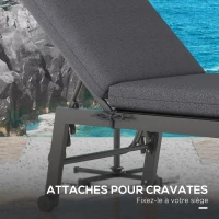 Outsunny Lot de 2 Matelas pour Chaise Longue transat Bain de Soleil avec Sangles d'attache pour Jardin Gris foncé(m-5)