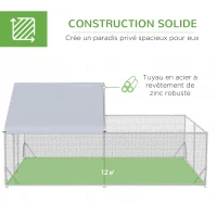 PawHut Enclos poulailler chenil volière extérieur 12 m² - parc grillagé dim. 4L x 3l x 2H m - espace couvert - acier galvanisé(m-4)
