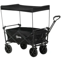 Outsunny Carrello da Giardino 110L con Maniglia Telescopica e Tettuccio in Acciaio e Tessuto Oxford, Nero(m-1)