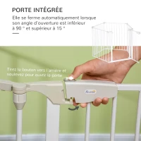 PawHut Barrière de sécurité parc enclos chien modulable pliable porte intégrée 300L max. x 74,5H cm métal PP blanc(m-6)