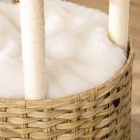 PawHut Árbol Rascador para Gatos de Ratán Torre de Gatos Mediano con Cueva 2 Camas Postes de Sisal Natural y Cojines Lavables de Felpa Suave Ø40,5x69 cm Natural(m-9)