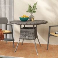 Outsunny 90cm Four-Person Wood-Effect Rattan Table - Grey(m-7)