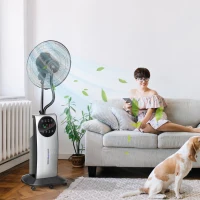 HOMCOM 16" Pedestal Fan with Water Mist Spray, Humidifying Misting Fan, Standing Fan with 3 Speeds, 3.1L Water Tank, Timer and Electric Mosquito Killer Jack, Black(m-15)